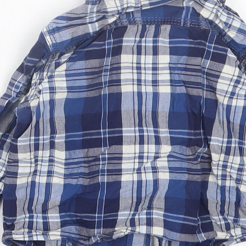 Next Boys Blue Plaid Cotton Basic Button-Up Size 6-9 Months Collared Button