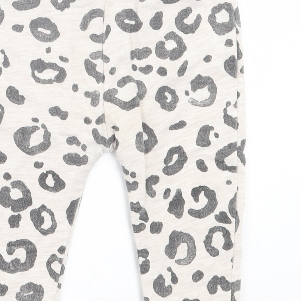 George Girls Grey Animal Print Cotton Jogger Trousers Size 9 Months Tie