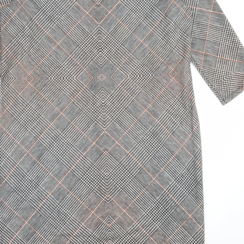 le mode Womens Grey Plaid Polyester A-Line Size L Crew Neck Pullover