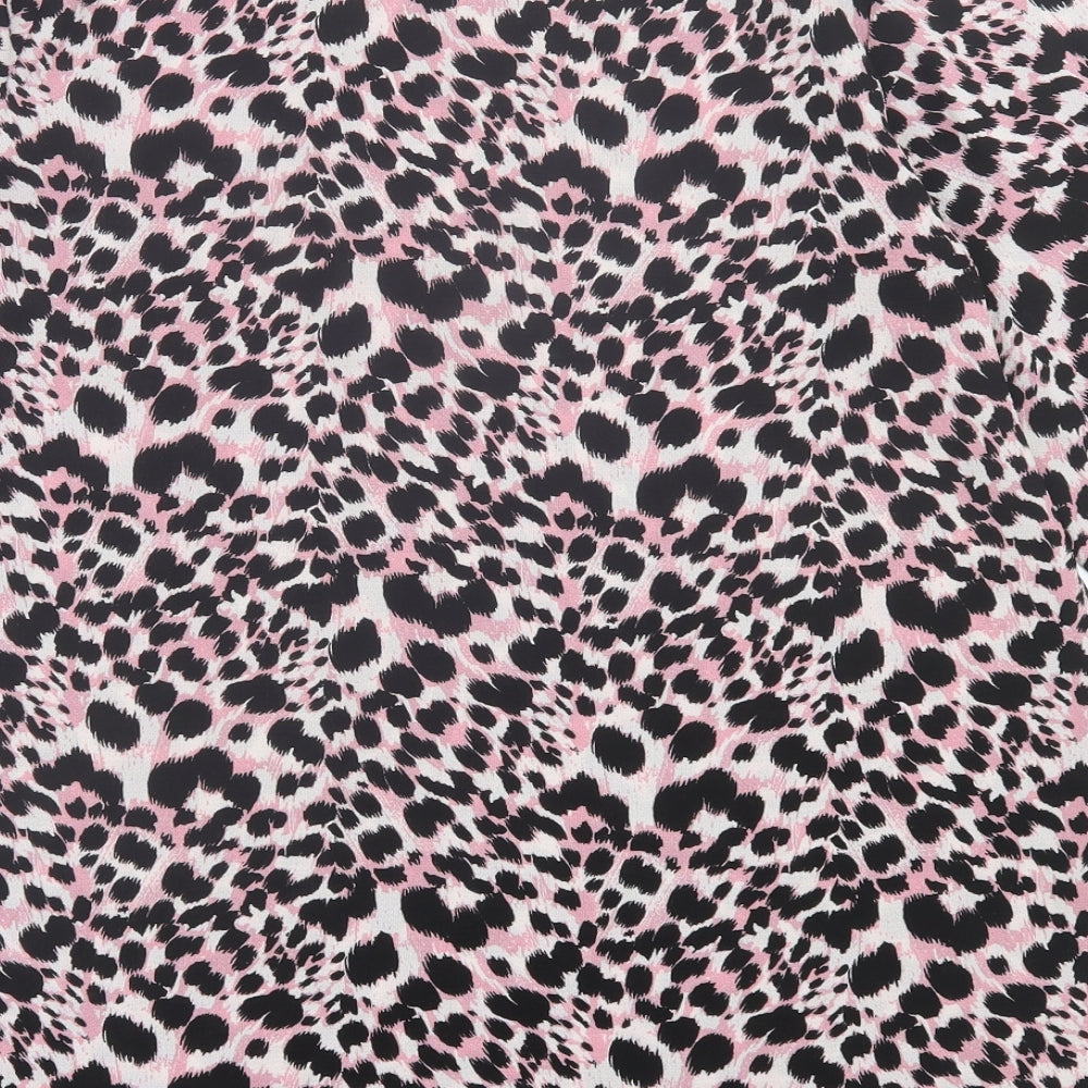 Papaya Womens Pink Animal Print Polyester Tunic T-Shirt Size 12 Crew Neck