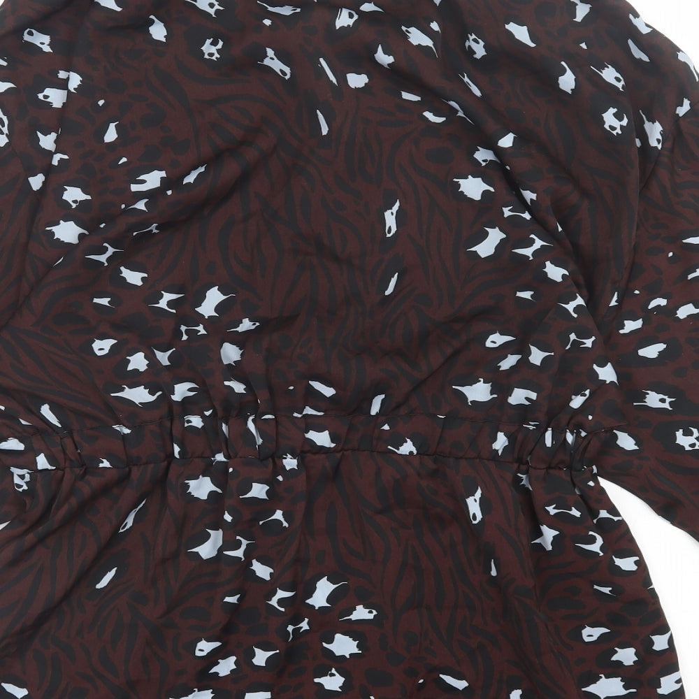 River Island Womens Brown Animal Print Polyester A-Line Size 8 Collared Button