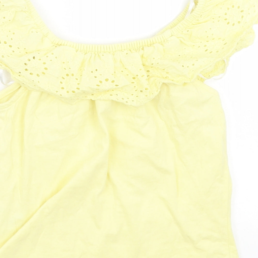 Dunnes Stores Girls Yellow Cotton Basic T-Shirt Size 7-8 Years Boat Neck Pullover