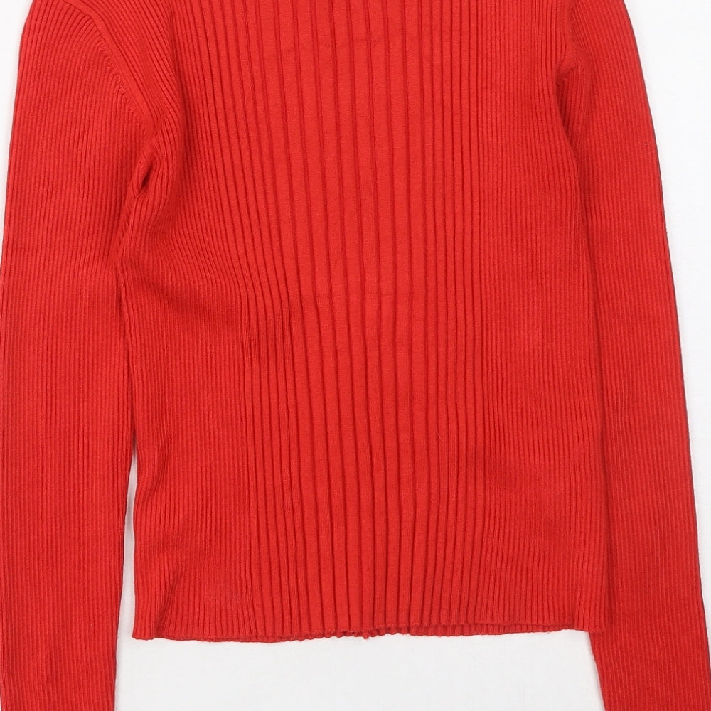 Pull&Bear Womens Red High Neck Viscose Pullover Jumper Size M
