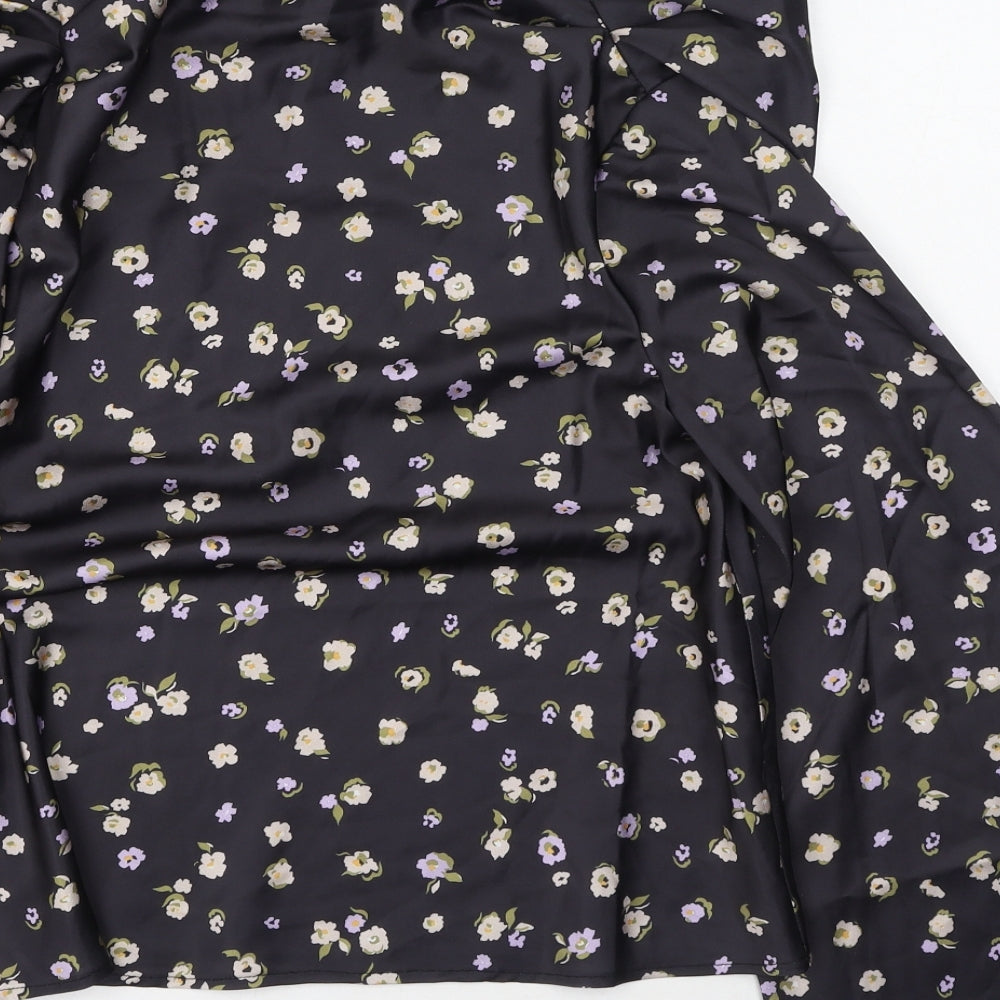 ASOS Womens Black Floral Polyester Basic Blouse Size 6 High Neck