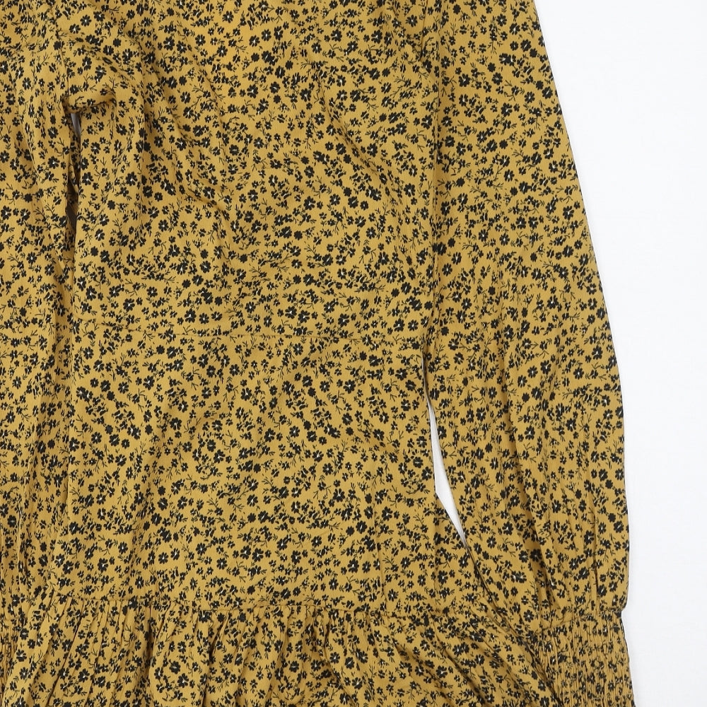 influence Womens Yellow Floral Polyester Wrap Dress Size 6 V-Neck