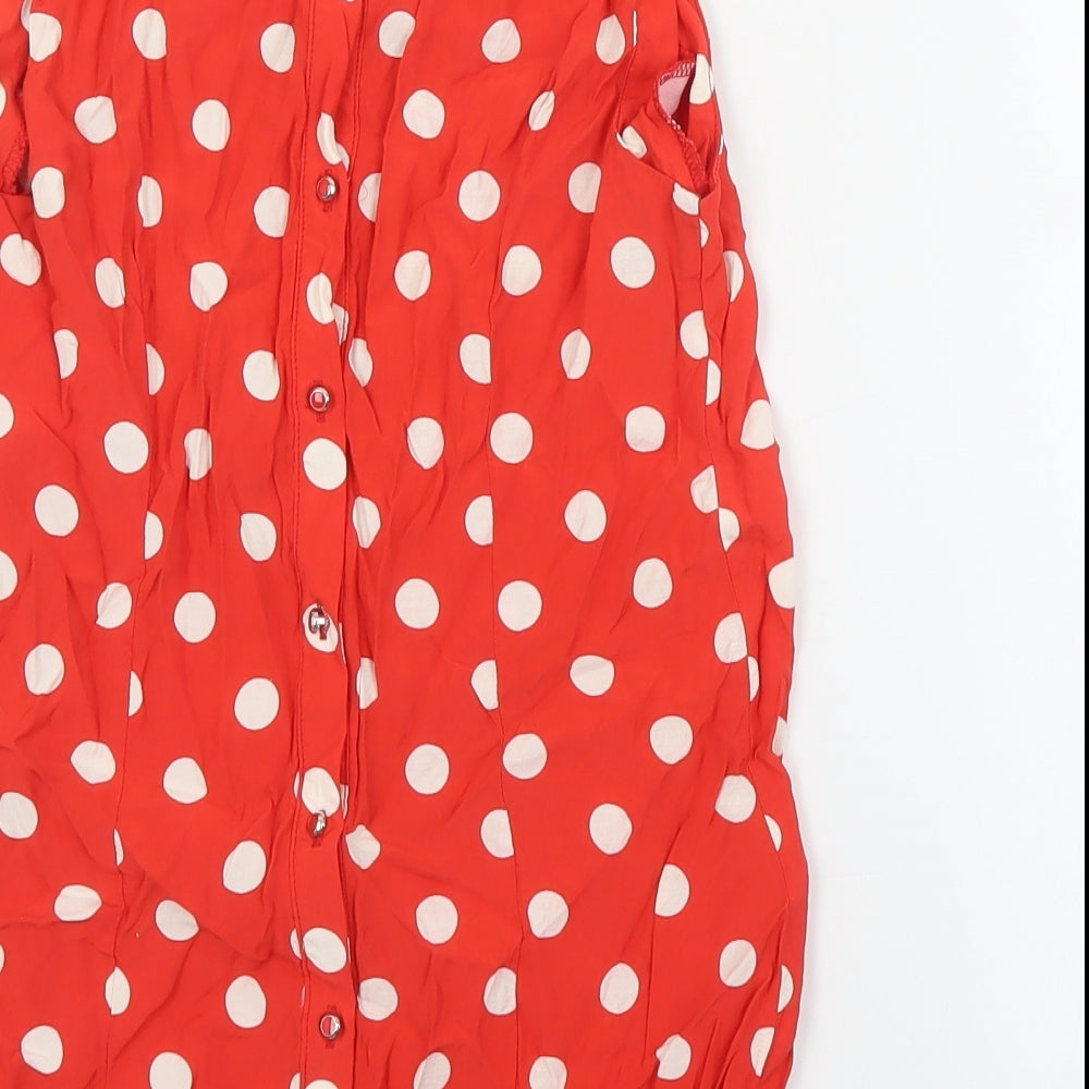 Billie & Blossom Womens Red Polka Dot Viscose Basic Blouse Size 10 Round Neck