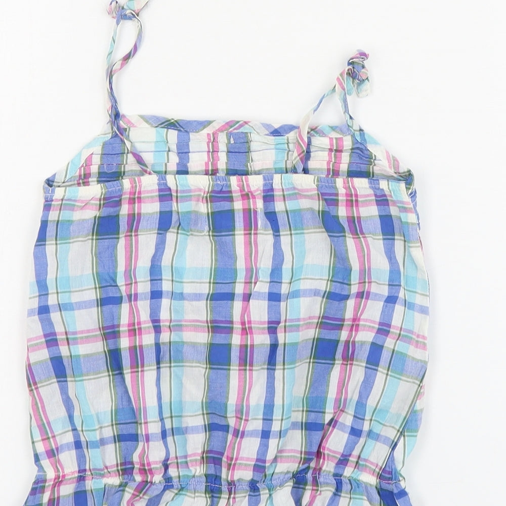 NEXT Girls Blue Plaid Cotton Basic Tank Size 6 Years Round Neck Pullover