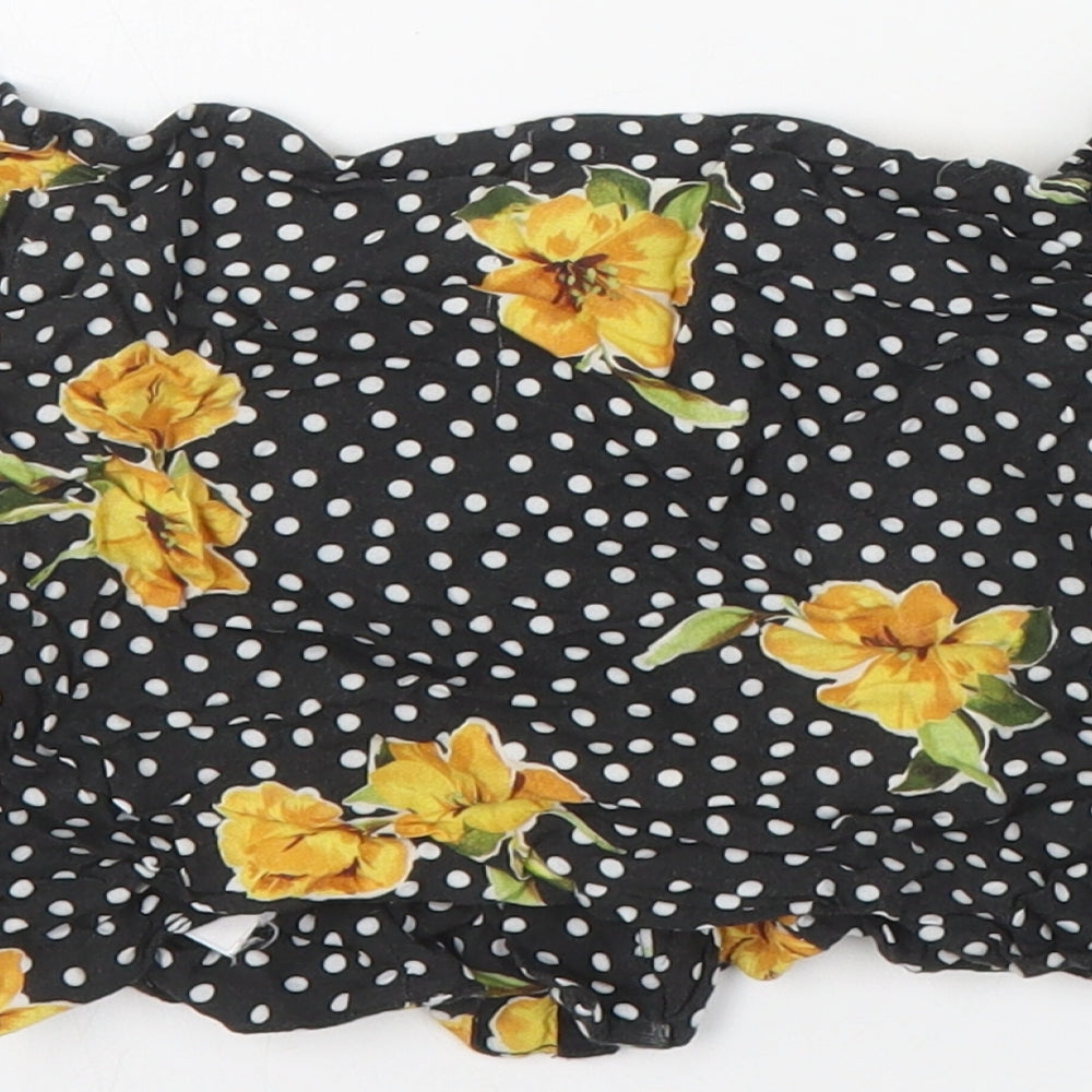 New Look Womens Black Floral Viscose Basic Blouse Size 8 Off the Shoulder
