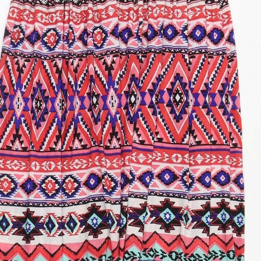 Preworn Womens Multicoloured Geometric Viscose Mini Size L Off the Shoulder Pullover