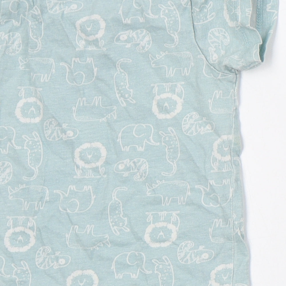 Matalan Boys Green Cotton Basic T-Shirt Size 9-12 Months Crew Neck Pullover - Animals