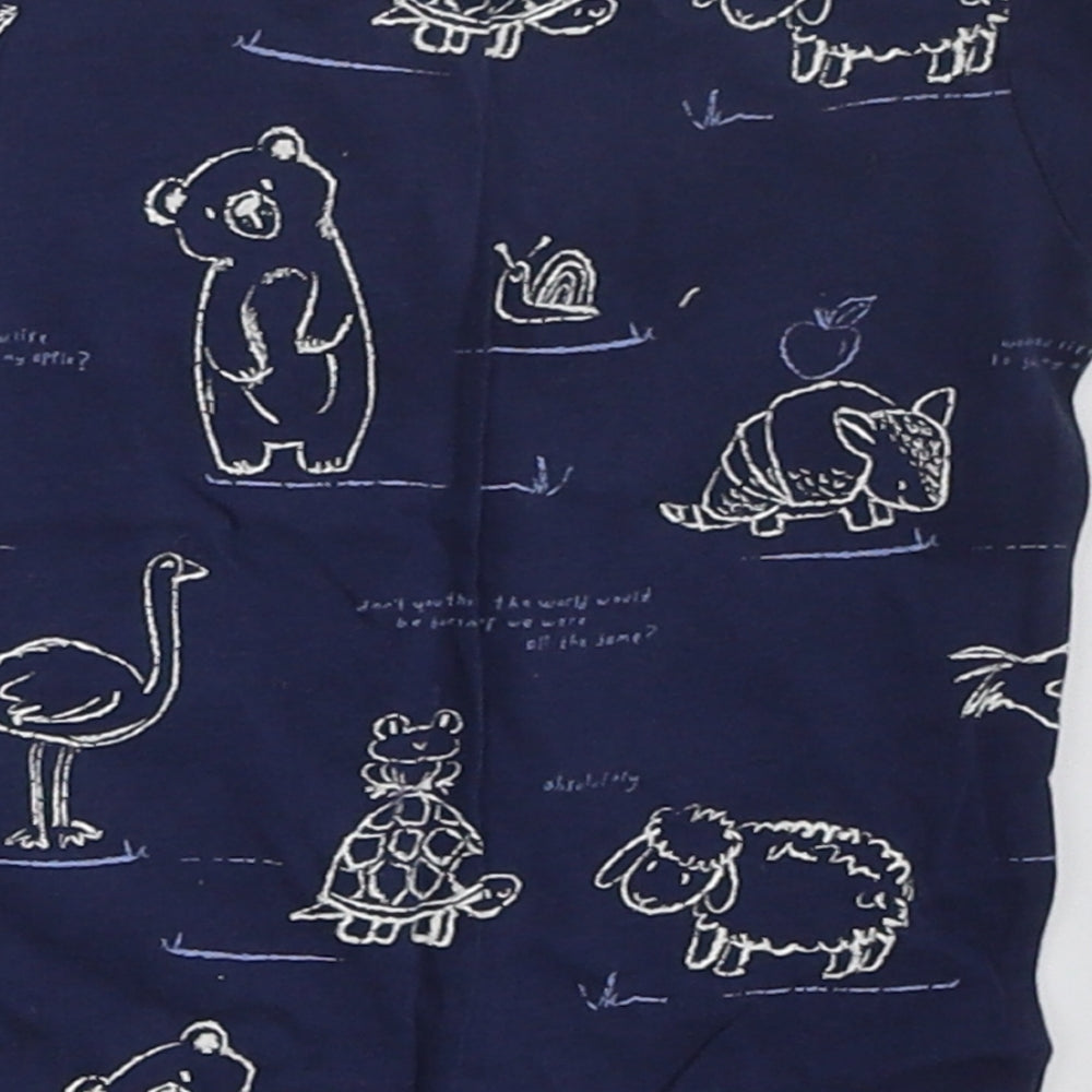 George Boys Blue Cotton Basic T-Shirt Size 6-9 Months Crew Neck Pullover - Animals