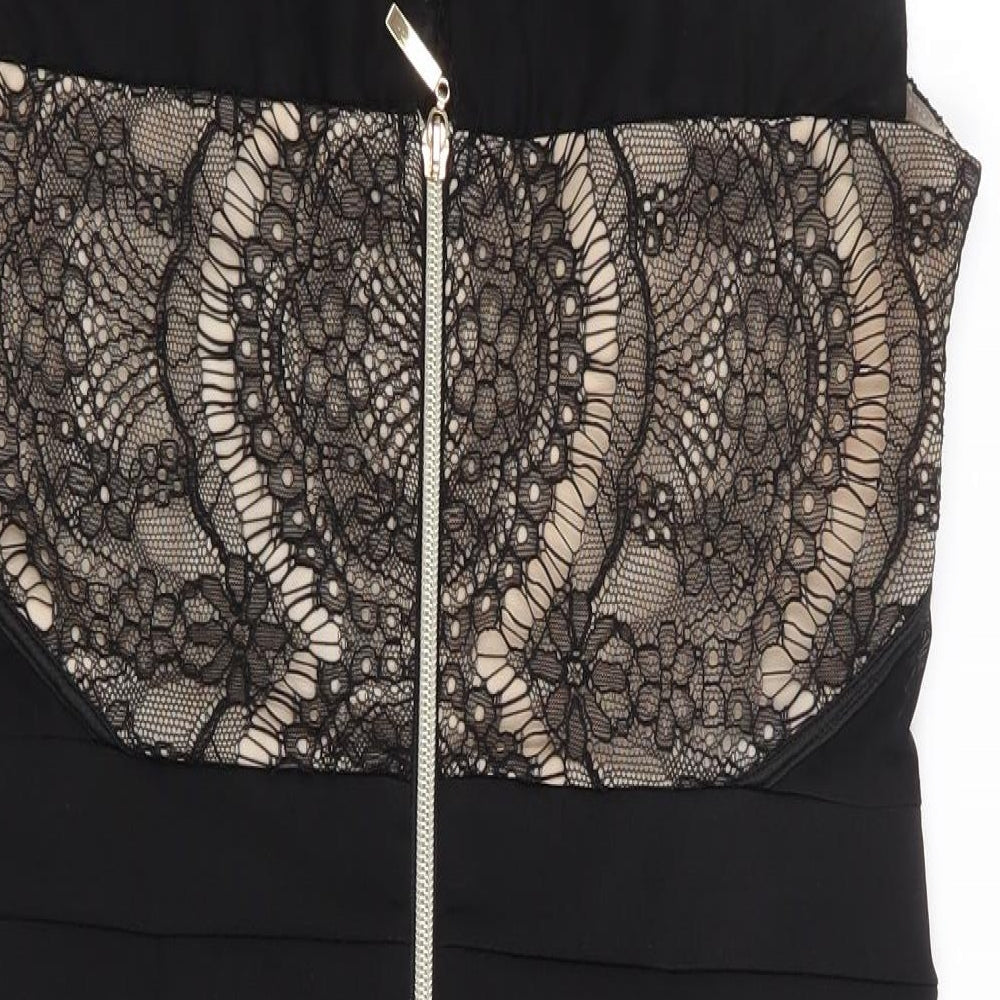 Soky & Soka Womens Black Polyester Bodycon Size L Round Neck Zip
