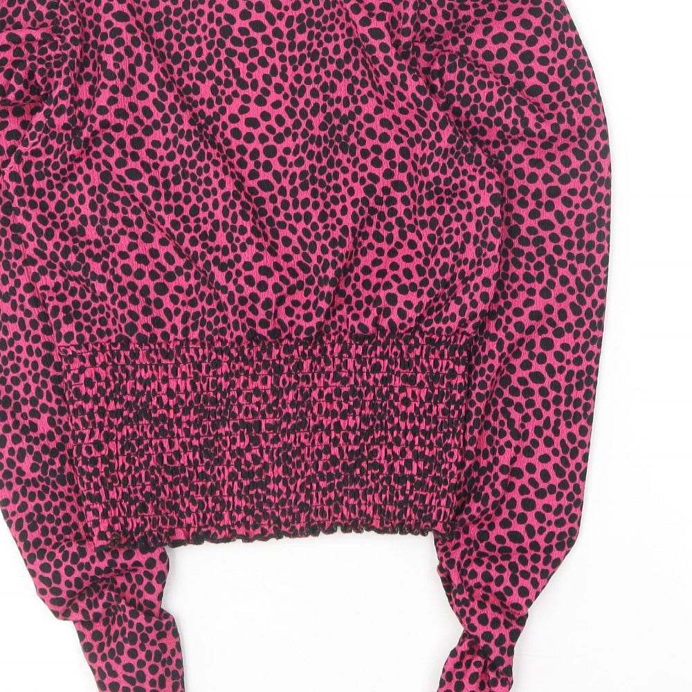 New Look Womens Pink Animal Print Polyester Basic Blouse Size 6 V-Neck