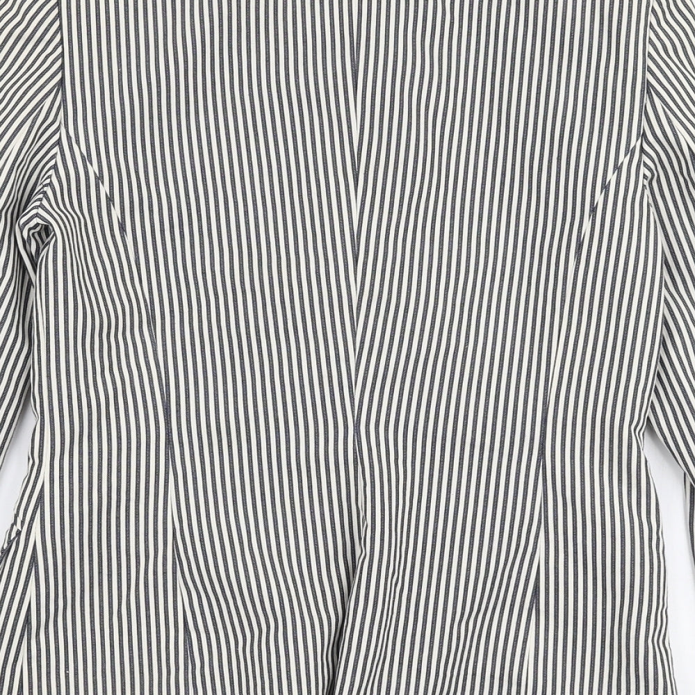 MNG Womens White Striped Jacket Blazer Size 8 Button