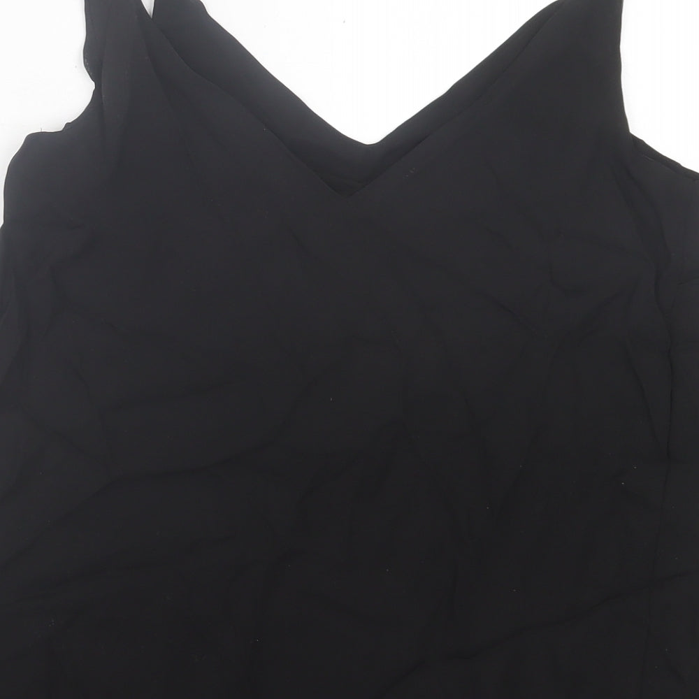 Papaya Womens Black Polyester Basic Tank Size 8 V-Neck