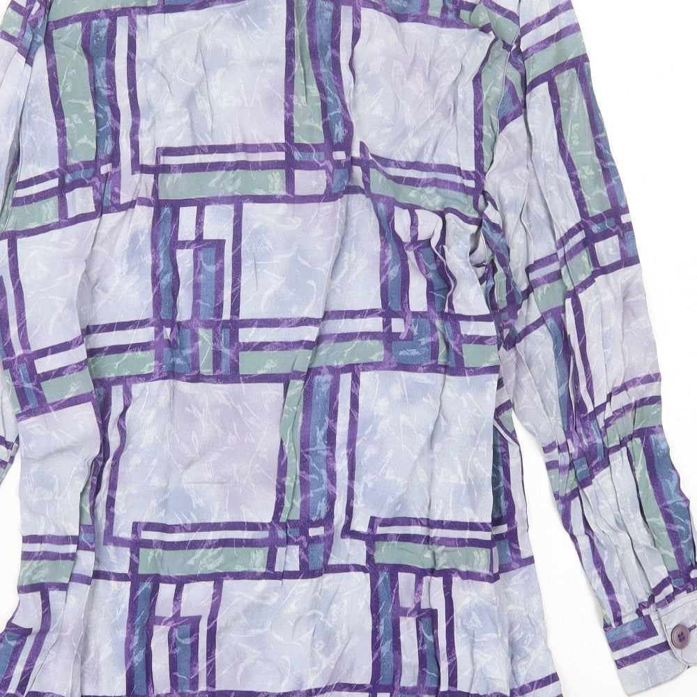 Bianca Womens Purple Geometric Polyester Basic Button-Up Size 12 Collared
