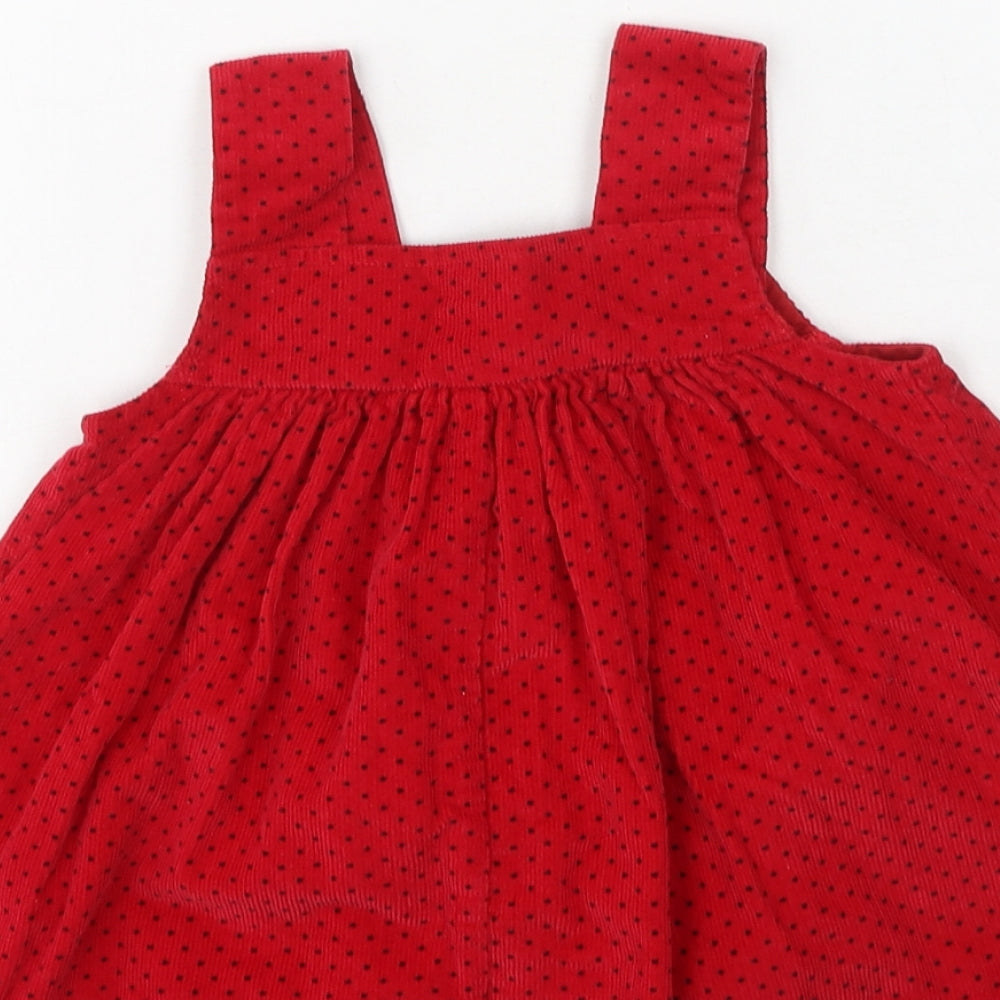 Samara Girls Red Spotted Cotton Pinafore/Dungaree Dress Size S Square Neck