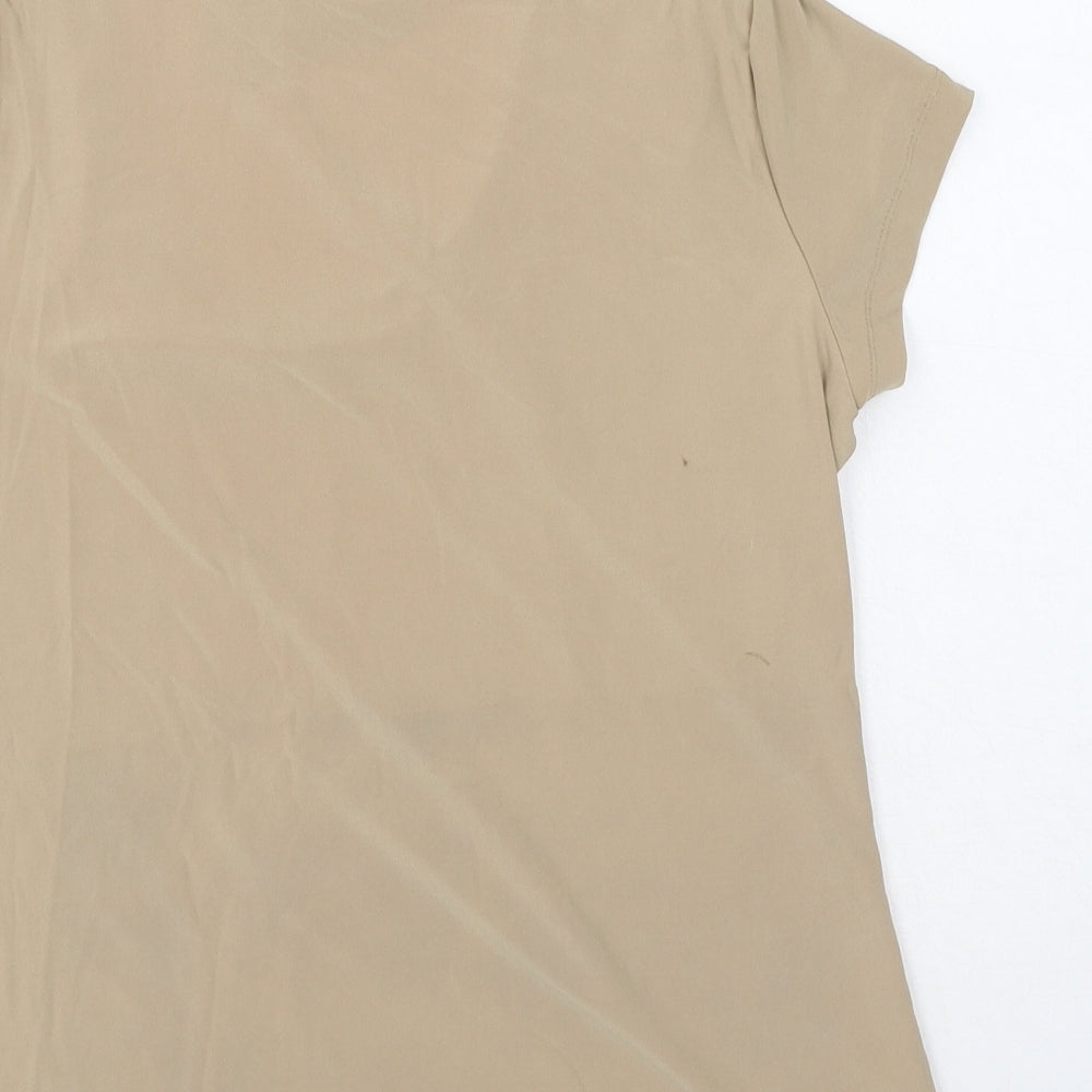 Nina Leonard Womens Brown Polyester Basic T-Shirt Size M Round Neck