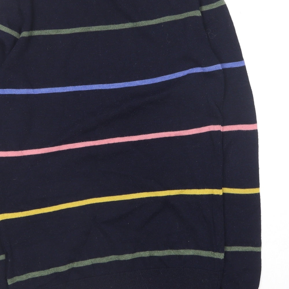 Warehouse Womens Blue Round Neck Striped Polyester Pullover Jumper Size 8