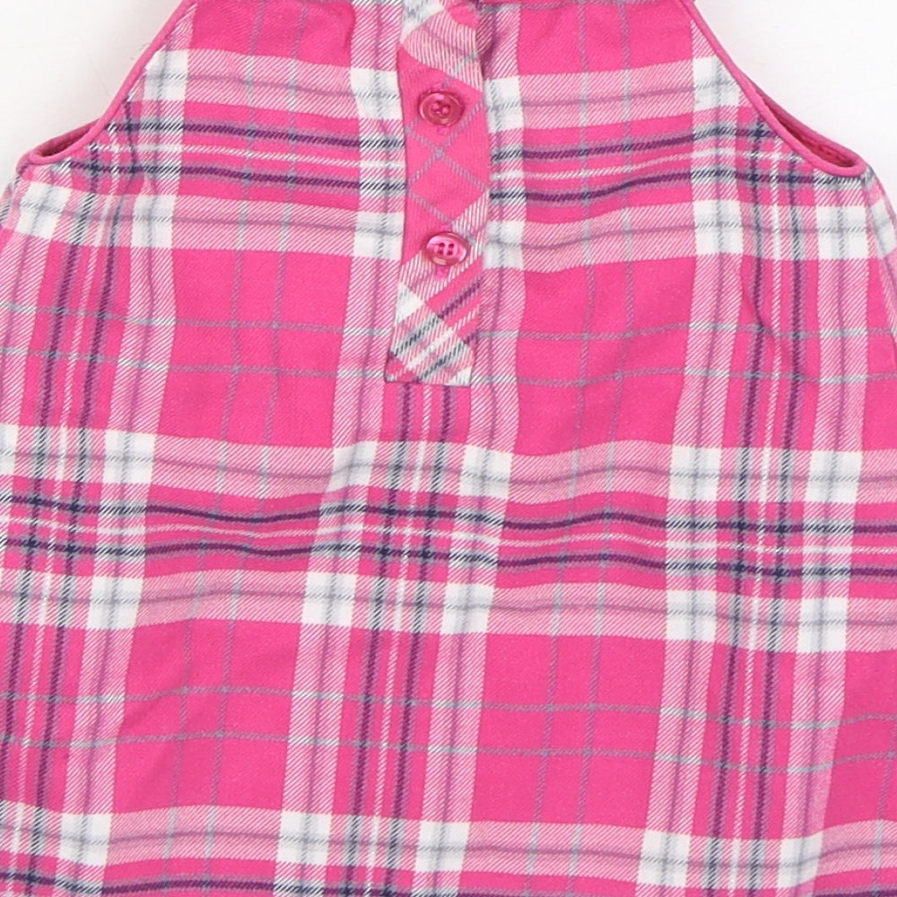 NEXT Girls Pink Plaid Cotton Trapeze & Swing Size 3-6 Months Round Neck Button