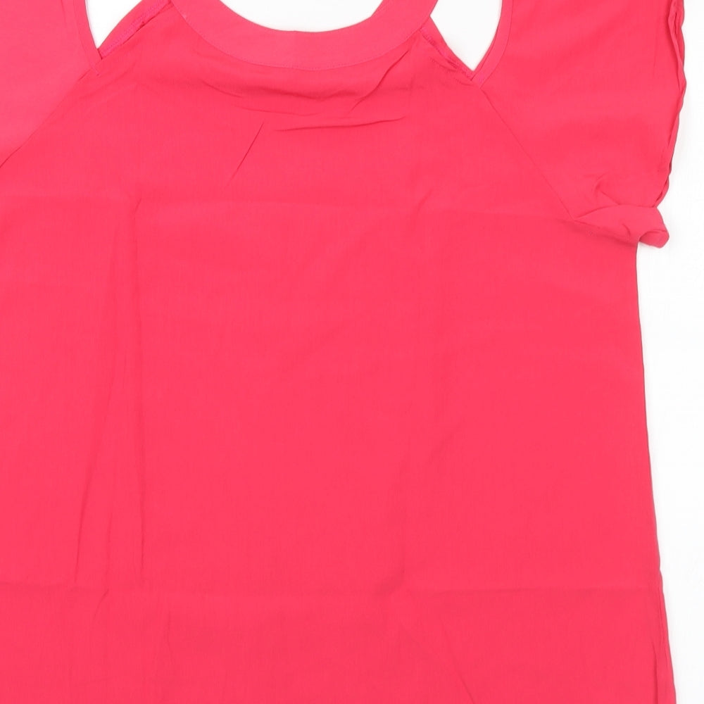Avon Womens Pink Polyester Basic Blouse Size 14 Round Neck