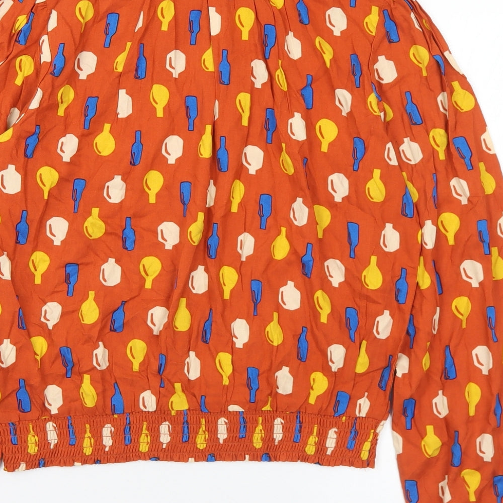 Compania Fantasia Womens Multicoloured Geometric Viscose Basic Blouse Size L Mock Neck