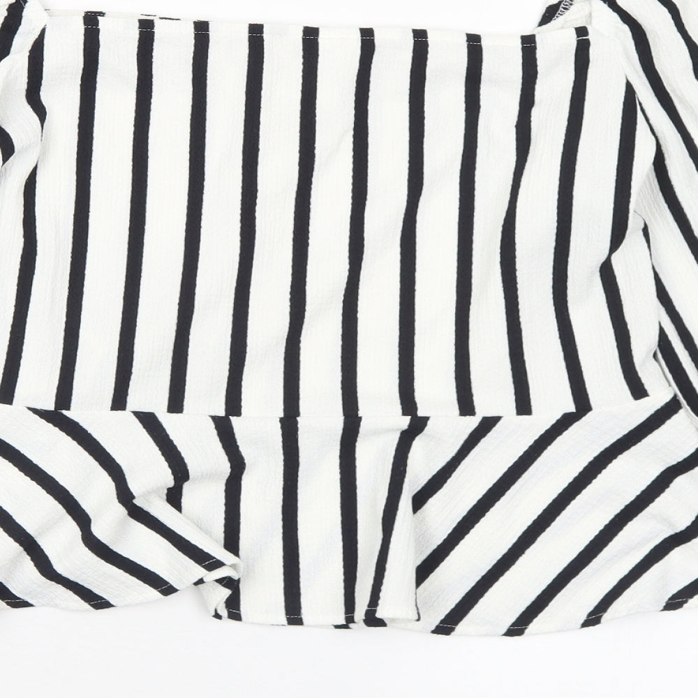 H&M Womens White Striped Polyester Basic Blouse Size L Square Neck