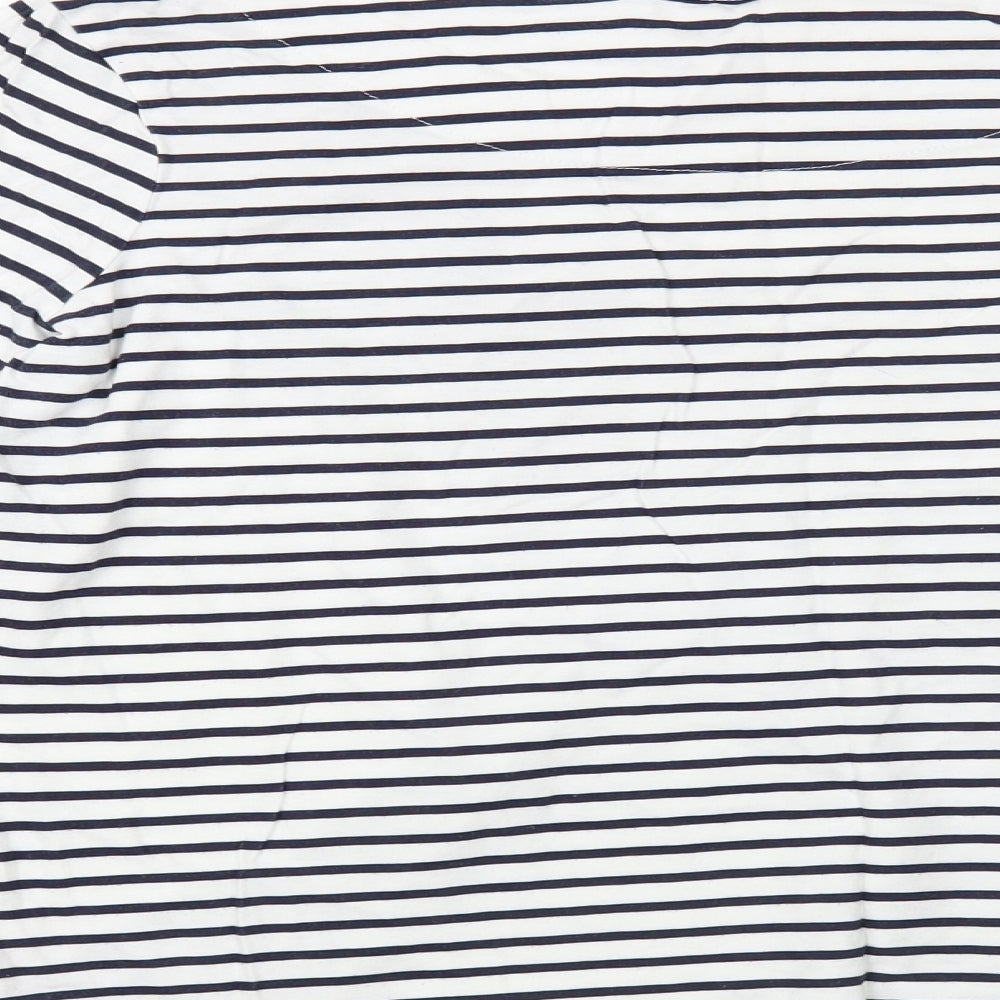 NEXT Womens White Striped Cotton Basic T-Shirt Size 8 Boat Neck - Butterflies