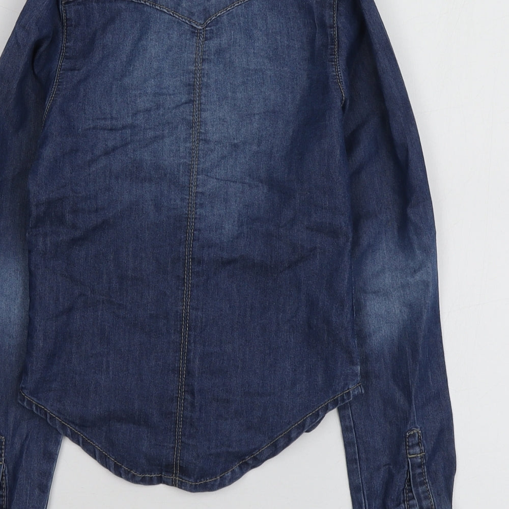 name it Girls Blue Cotton Basic Button-Up Size 5 Years Collared