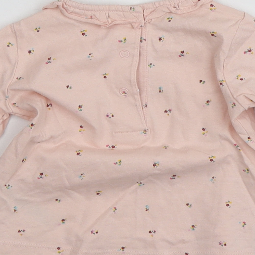 Next Girls Pink Geometric Cotton Basic T-Shirt Size 3-6 Months Round Neck