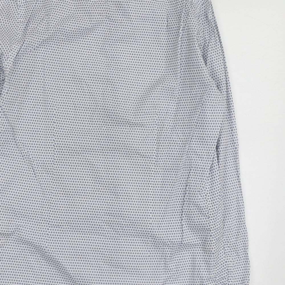 Zara Mens Blue Geometric Cotton Button-Up Size M Collared