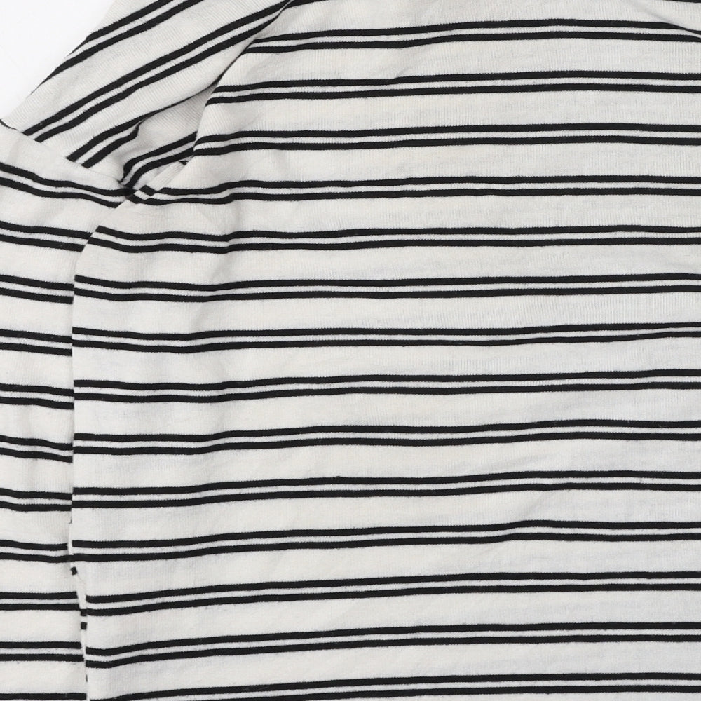 peacoks Womens White Round Neck Striped Polyester Pullover Jumper Size 8