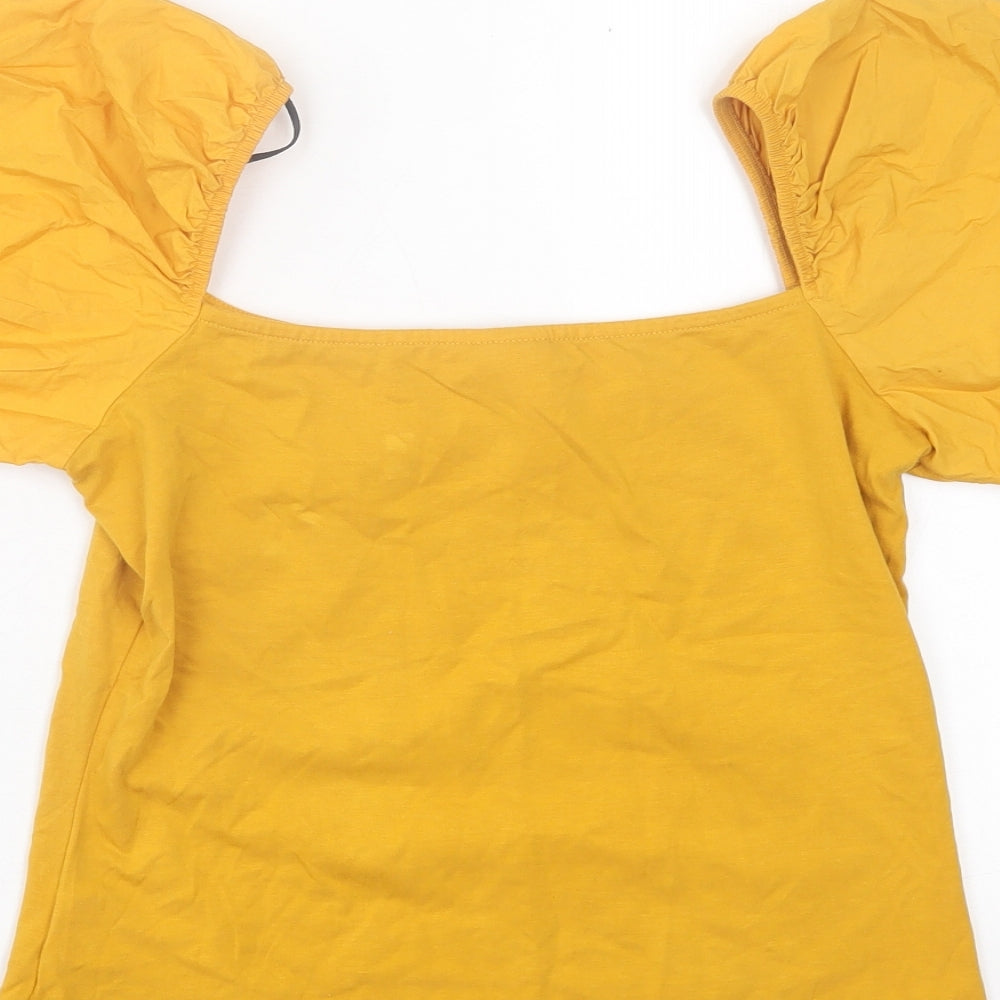h7m Womens Yellow Viscose Basic T-Shirt Size S Square Neck