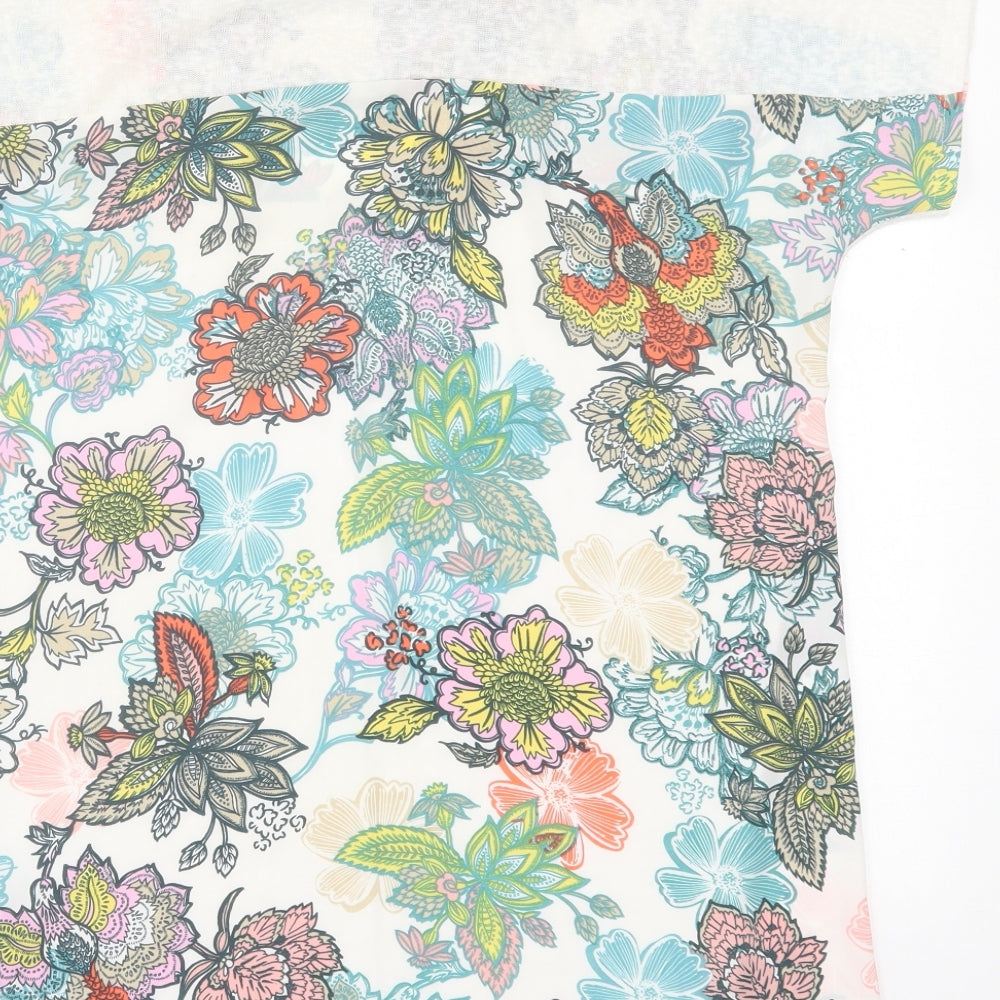 NEXT Womens Multicoloured Floral Polyester Basic T-Shirt Size 12 Crew Neck - cold Shoulder