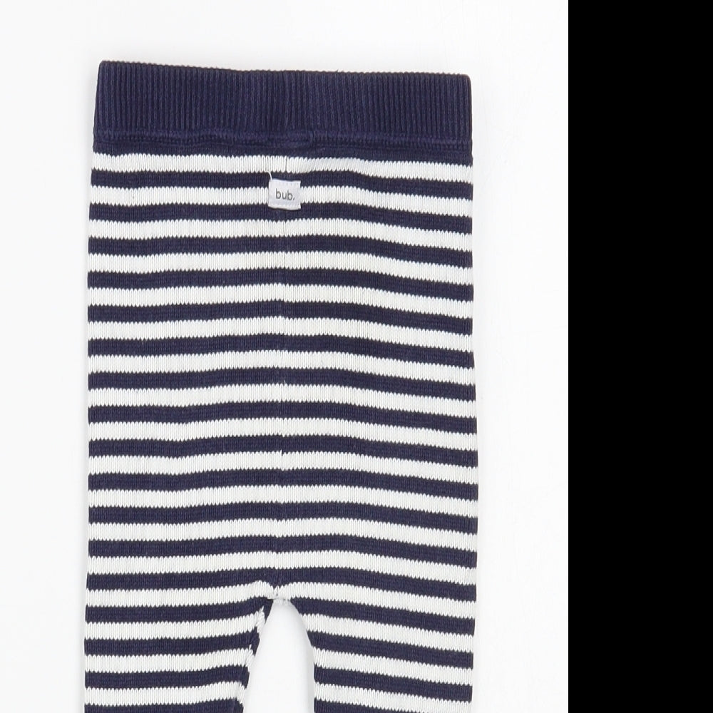 Bub Baby Blue Striped Cotton Jogger Trousers Size 9 Months Drawstring