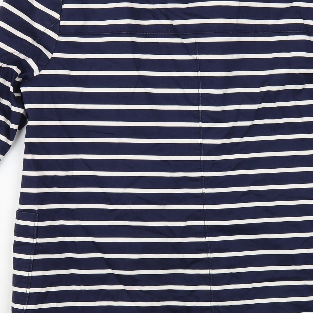 E Land Womens Blue Striped Rain Coat Coat Size S Zip