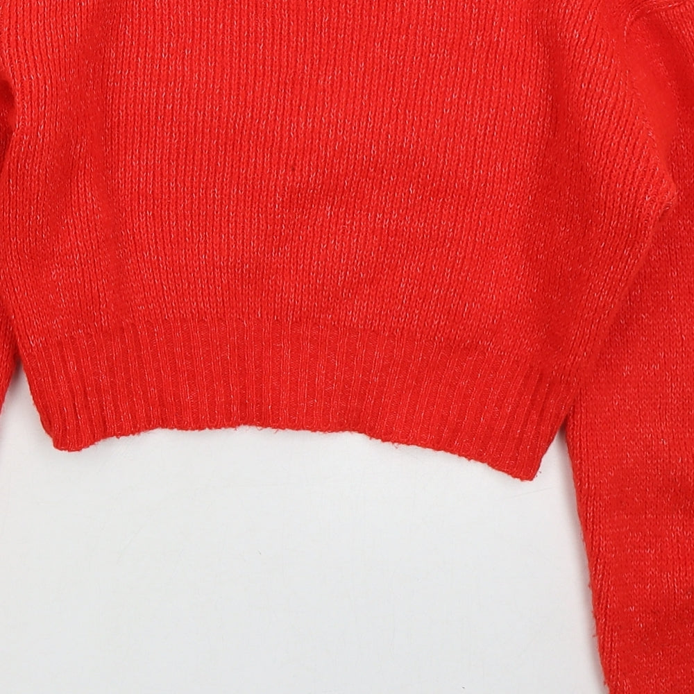 PRETTYLITTLETHING Womens Red Round Neck Acrylic Pullover Jumper Size S