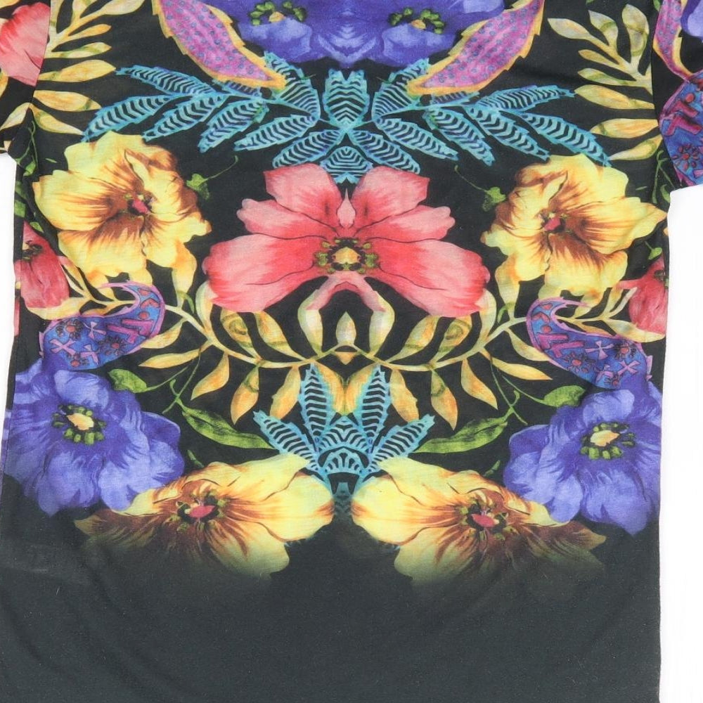 Topshop Womens Multicoloured Floral Polyester Jersey T-Shirt Size 6 Crew Neck