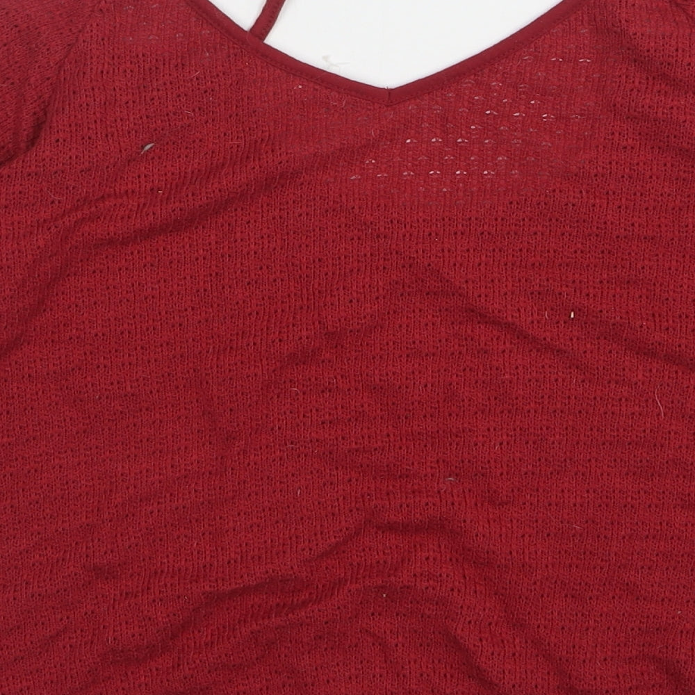 Streetwear Womens Red Polyester Basic Tank Size M V-Neck