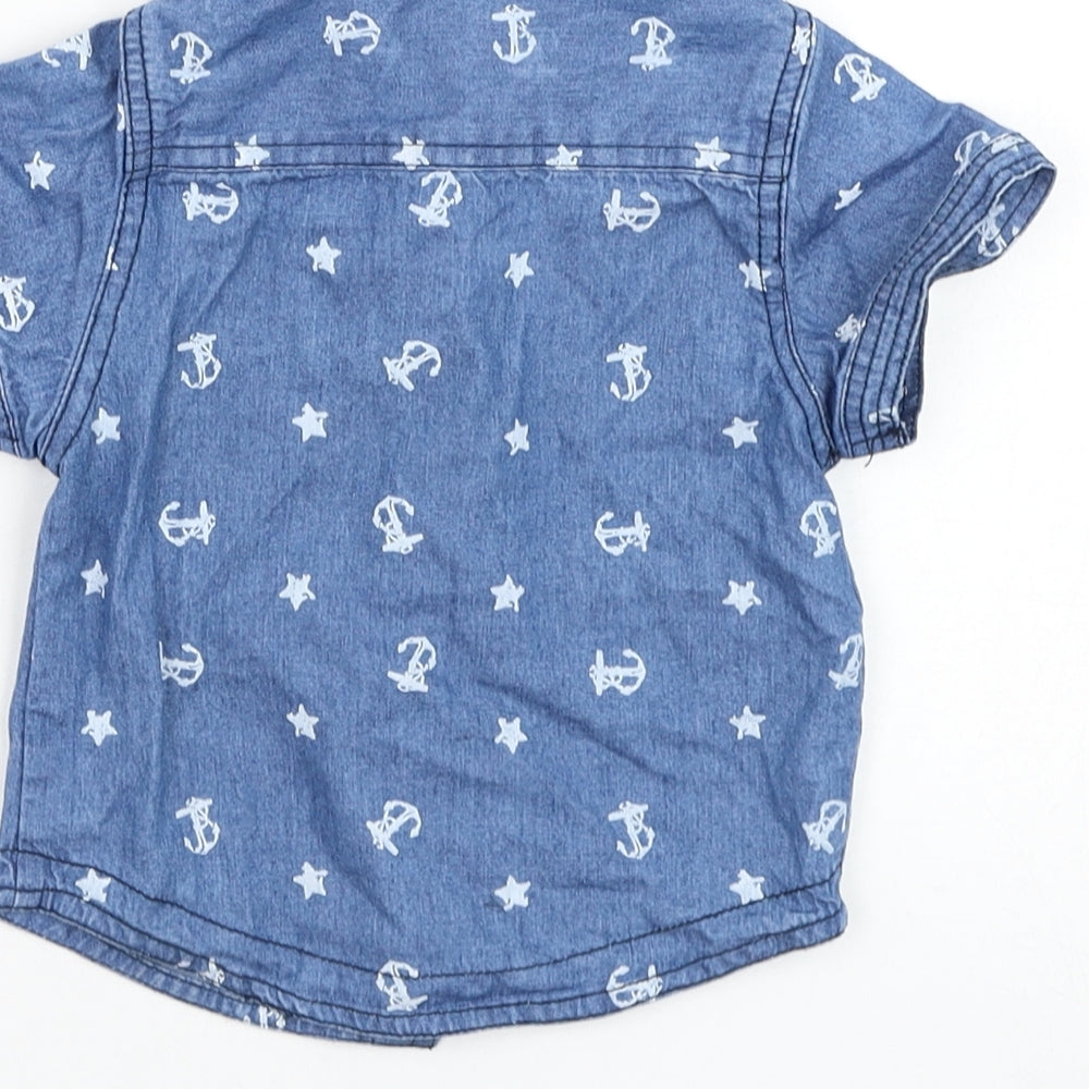 Rebel Boys Blue Cotton Basic Button-Up Size 9-12 Months Collared Button - Anchor