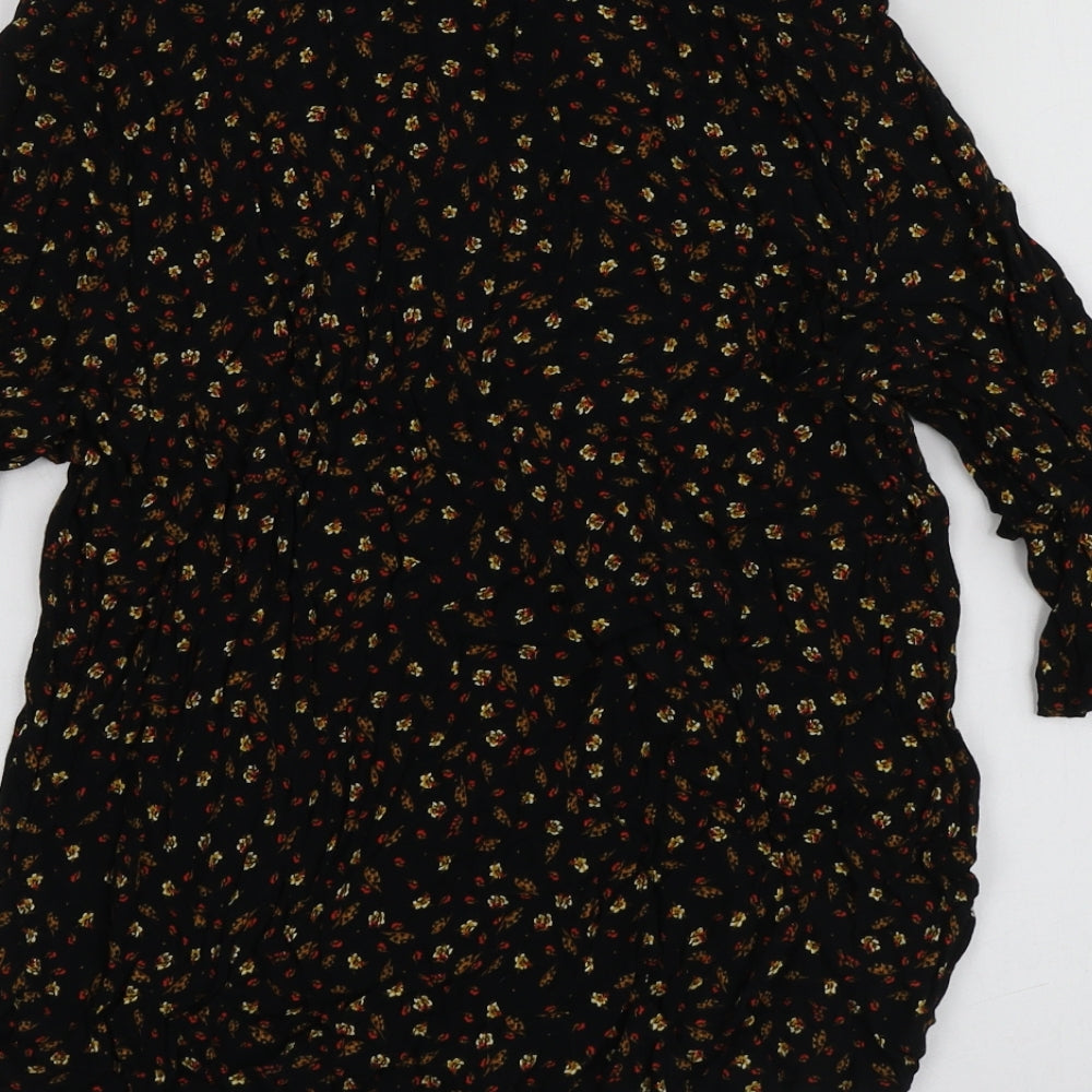 H&M Womens Black Geometric Viscose Basic T-Shirt Size 40 Round Neck