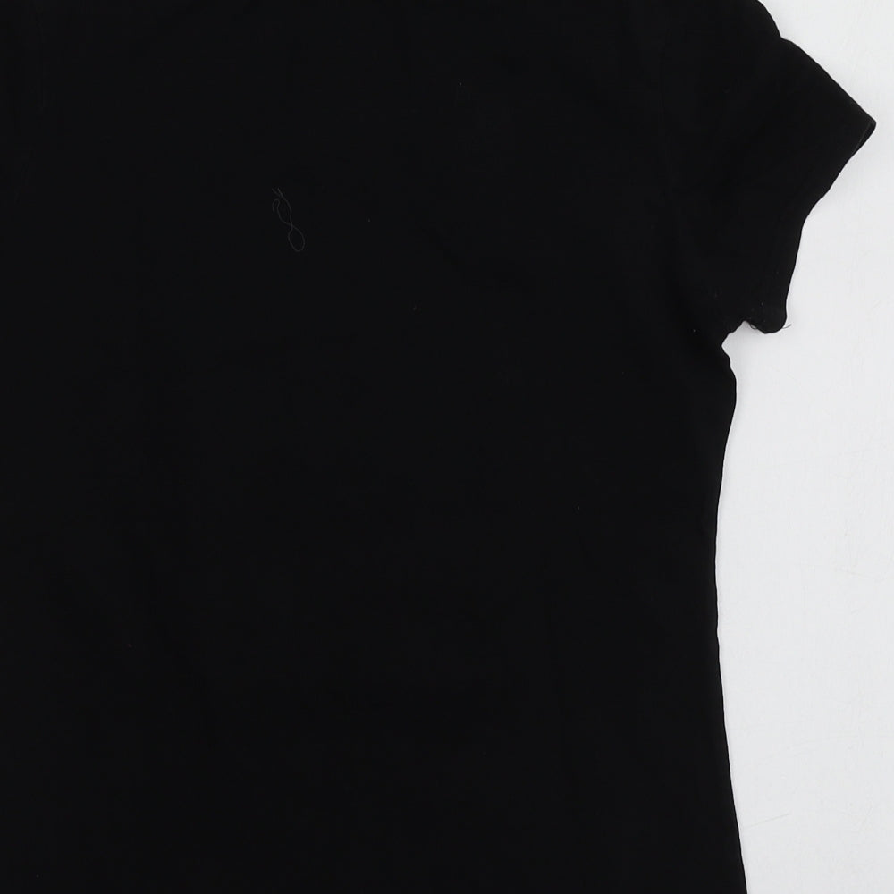 Sovogue Womens Black Geometric Cotton Basic T-Shirt Size S Round Neck
