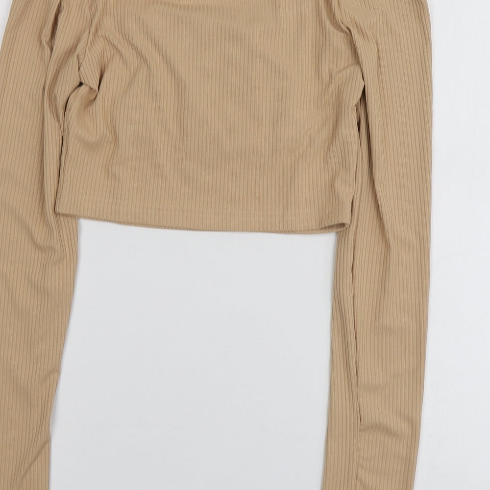 SheIn Womens Beige Polyester Basic T-Shirt Size M Round Neck