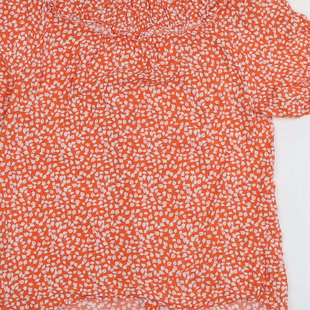 Marks & Spencer Womens Orange Geometric Viscose Basic Button-Up Size 6 Round Neck