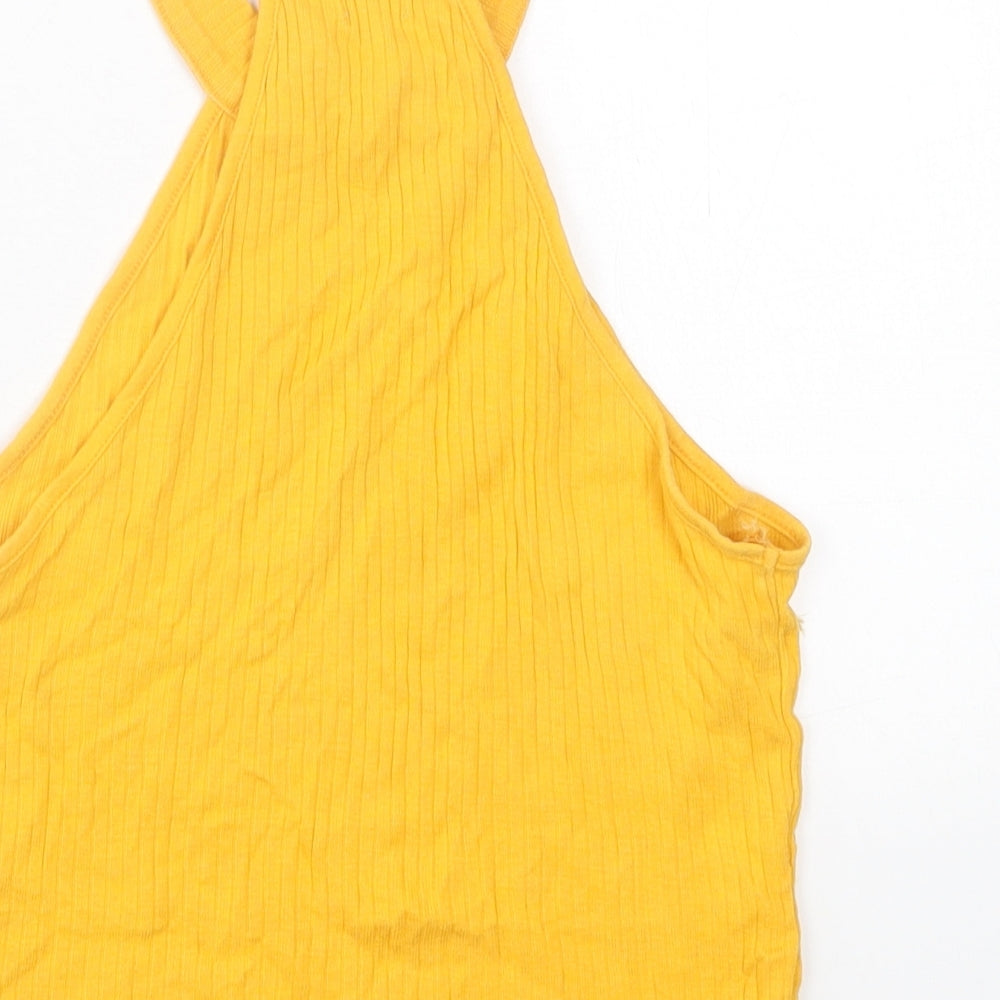 River Island Womens Yellow Cotton Cropped Tank Size 8 Crew Neck