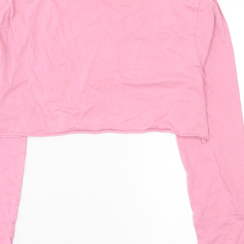 COLLUSION Womens Pink Cotton Cropped T-Shirt Size 6 Crew Neck