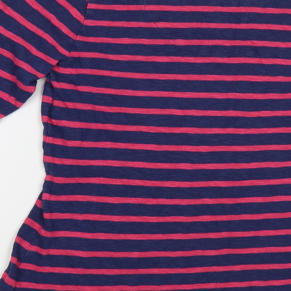 Per Una Womens Pink Striped Cotton Basic Blouse Size 10 Scoop Neck