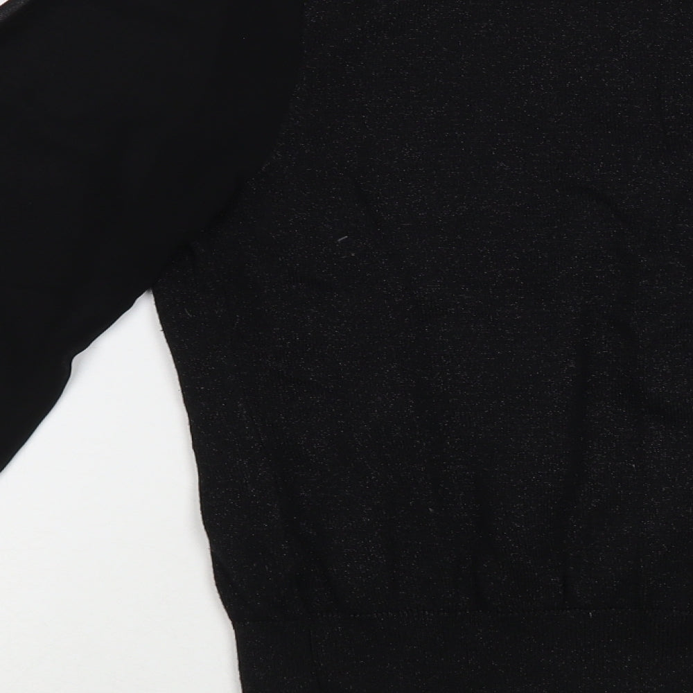 Oasis Womens Black Cotton Basic Blouse Size M Mock Neck - Embelished Neckline