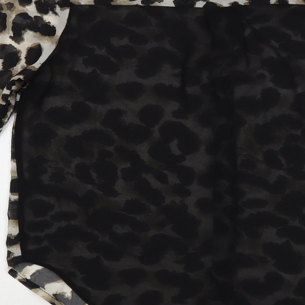 MINE Womens Black Animal Print Polyester Basic Button-Up Size M Collared