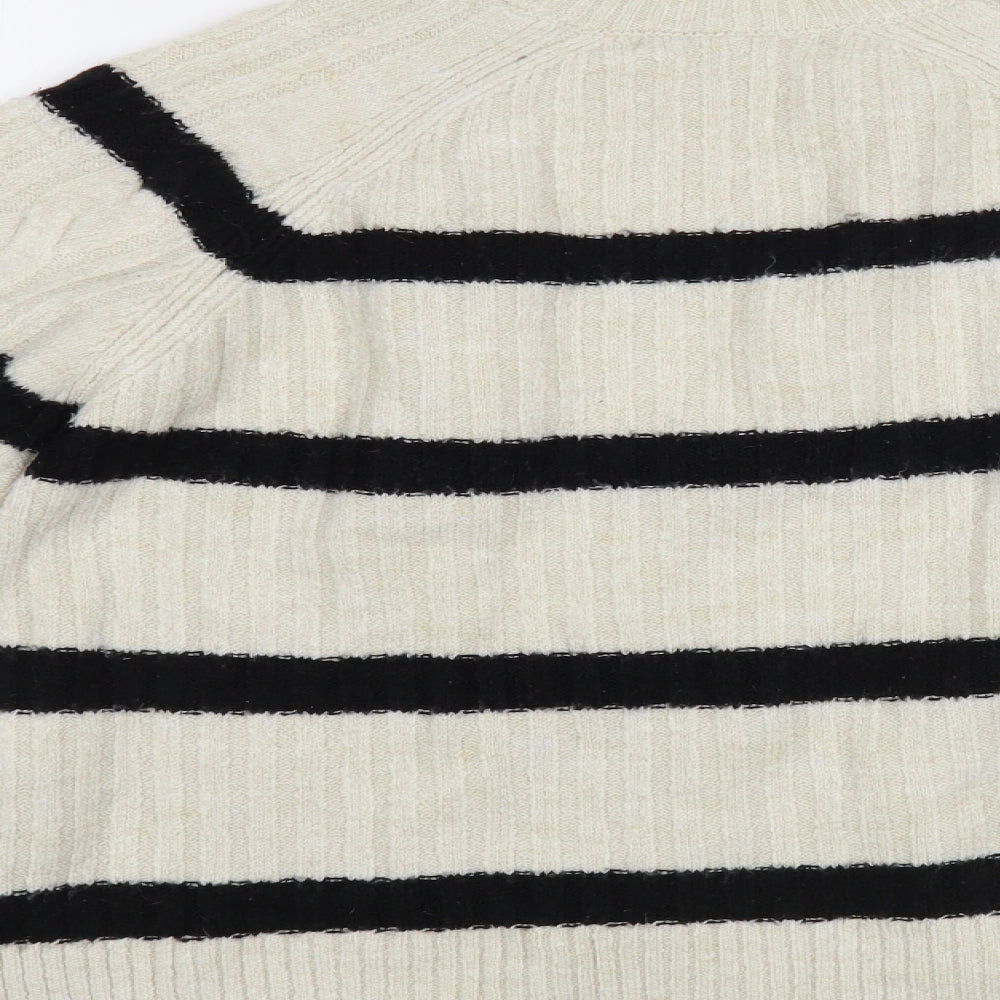 NEXT Womens Beige Crew Neck Striped Acrylic Pullover Jumper Size XS